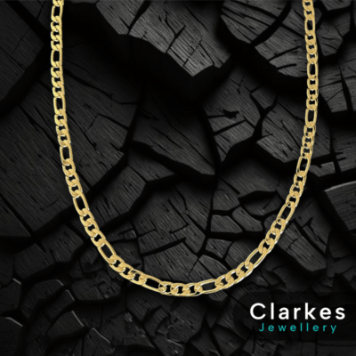 18ct GB Figaro Chain Necklace 8mm Wide Chunky Men’s Chain 22-24”