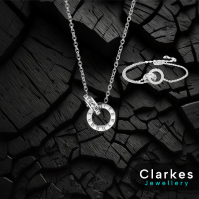 925 Silver Ladies Diamond Cut Roman Numeral Zircon Necklace & Bracelet Set