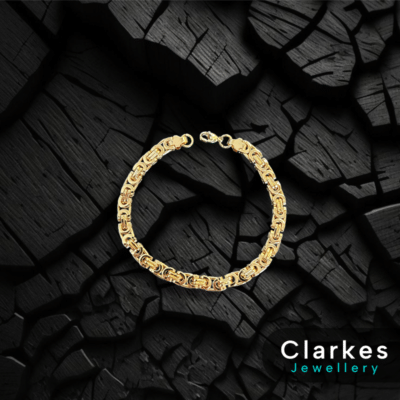 18ct Gold Vacuum Plated 9" Stainless Flat Byzantine Link Bracelet - 6mm