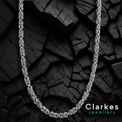Stainless Steel 24" Round Byzantine Link Necklace Chain - 7mm