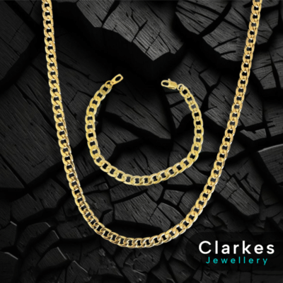 18ct Gold Italian Curb Cuban Chain 24” + Bracelet 9" 6mm