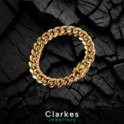 18ct Gold Filled Italian 10mm Miami Cuban Curb Bracelet 22cm + Gift Pouch
