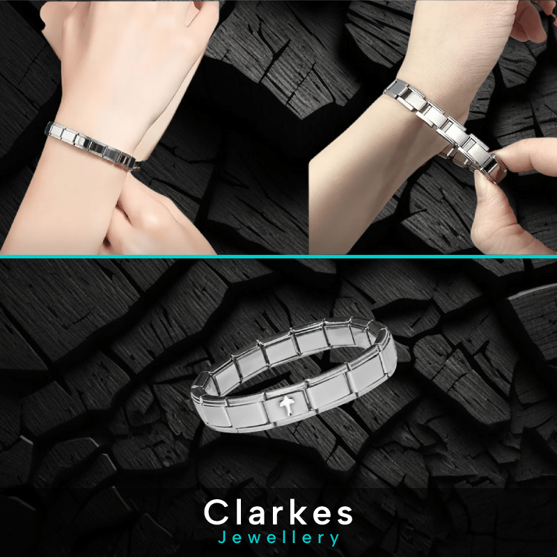Italian Modular 9mm Stainless Steel Children's Cross Charm Bracelet + 3 Spare - Image 2