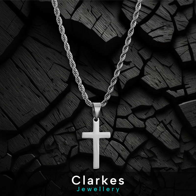 Men’s Boys Silver Rope Chain & Bracelet Set Cross Pendant Jewellery Set - Image 2