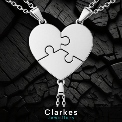 Matching Heart Puzzle Piece Necklace Set - 3 Piece Stainless Steel