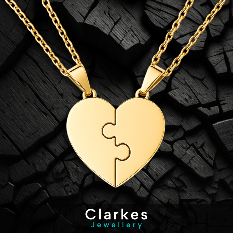 18ct Gold Matching Heart Puzzle Piece Necklace Set - 2 Piece Stainless Steel