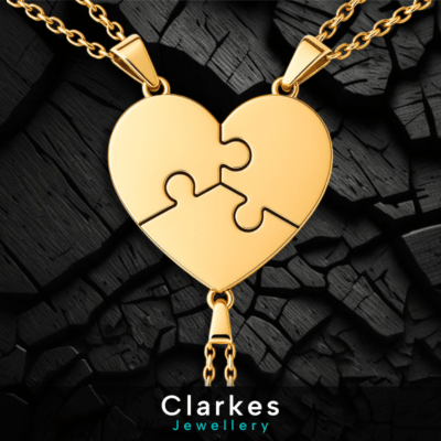 18ct Gold Matching Heart Puzzle Piece Necklace Set - 3 Piece Stainless Steel