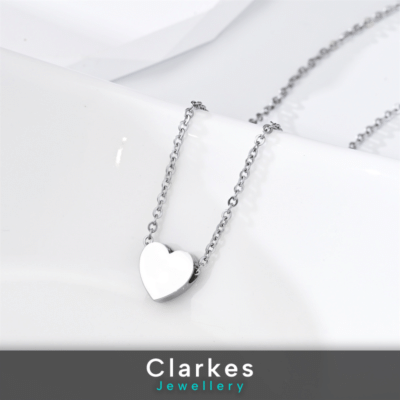 Ladies 316 Stainless Steel Silver Heart Pendant Necklace 45+5cm