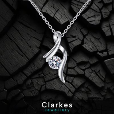 Silver Infinity Twist Pendant Necklace CZ Stone Stainless Steel 45cm