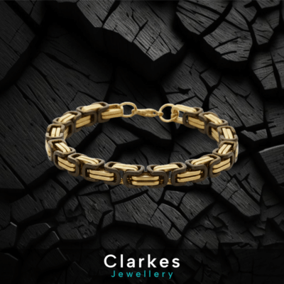 Stainless Steel Byzantine Link Bracelet - Chunky 6mm Design Unisex Tarnish Proof — Black / Gold