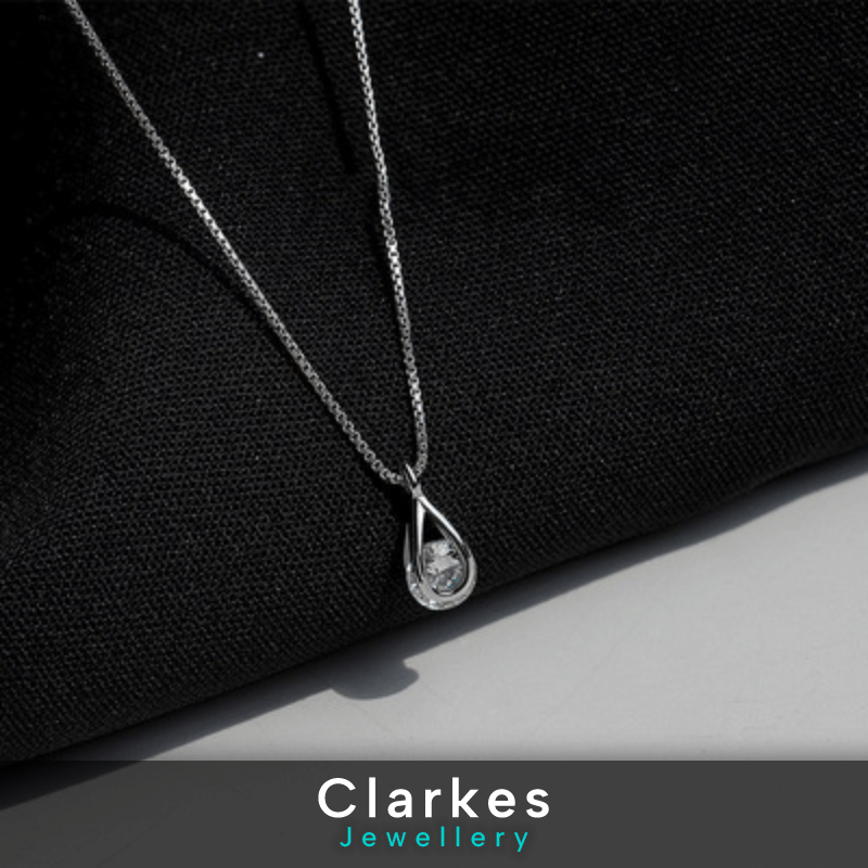 Ladies 925 Sterling Silver Necklace Zircon Teardrop Pendant - Image 3