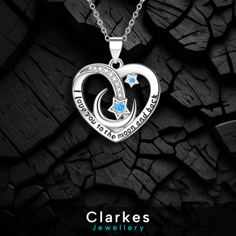 Ladies Stainless Steel Zircon Heart Necklace  I Love You Moon and Back – 45+5cm
