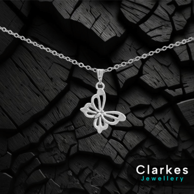 Ladies Butterfly Necklace Pendant & Chain 45-50cm Stainless Steel - Hallmarked
