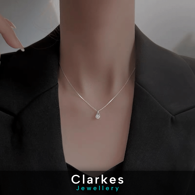 Ladies 925 Sterling Silver Necklace Zircon Teardrop Pendant - Image 4