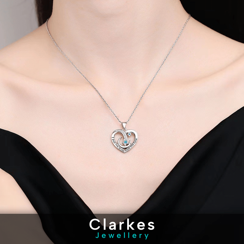 Ladies Stainless Steel Zircon Heart Necklace  I Love You Moon and Back - 45+5cm - Image 2