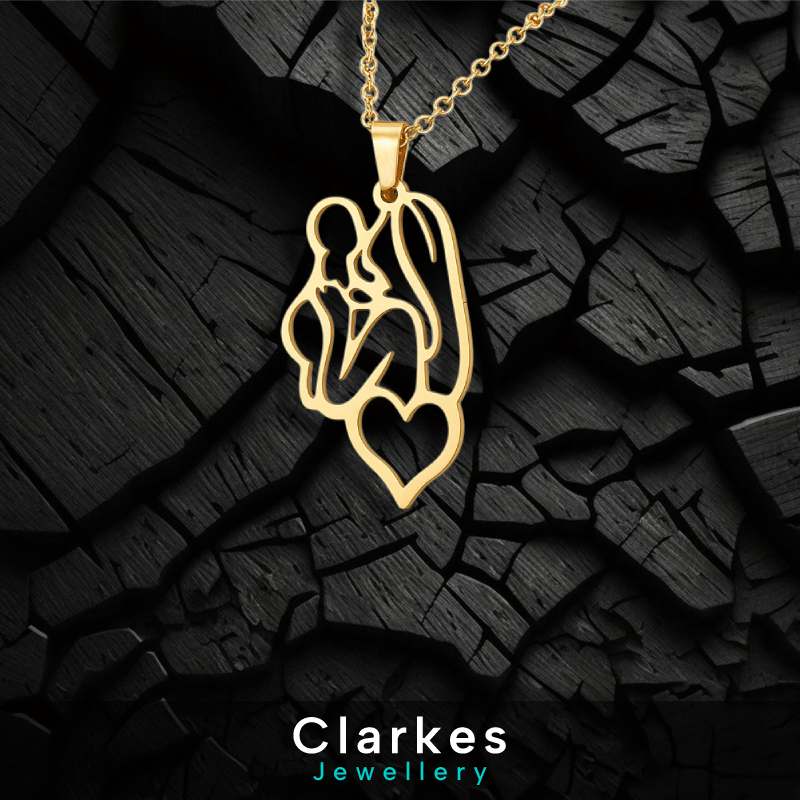 Ladies Stainless Steel 18ct Gold Bonded Mother Child Outline Pendant Necklace - Image 2