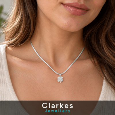 925 Silver Clover Pendant Herringbone Necklace - Ladies Girls 40+5cm Length
