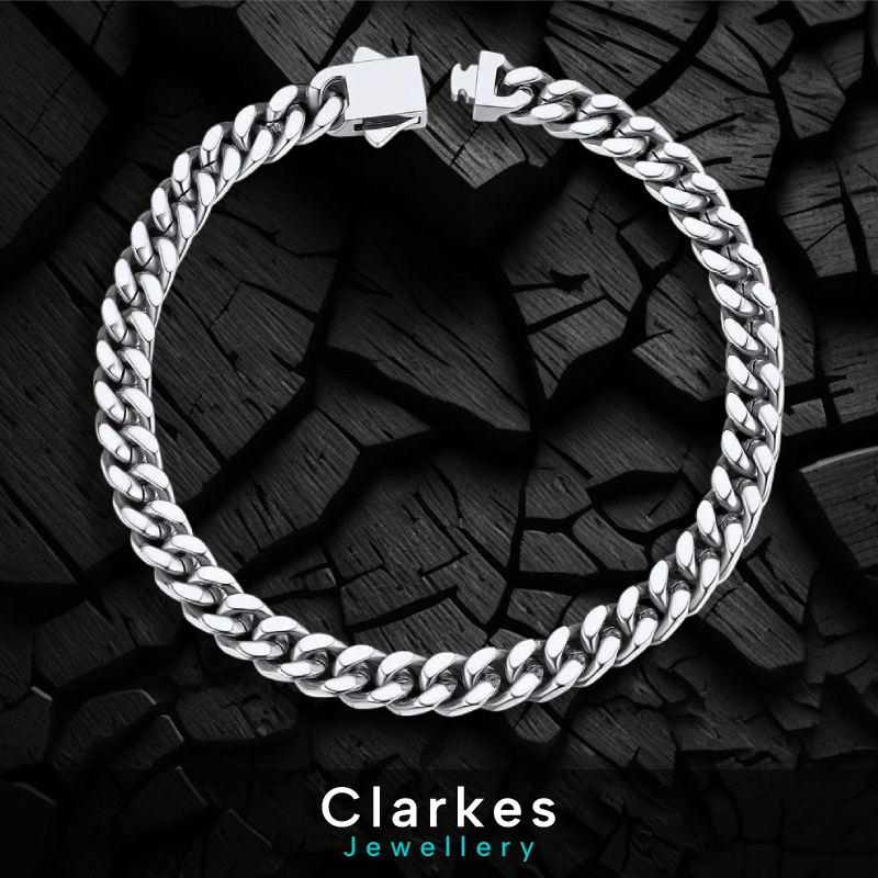 Italian Silver 9mm Cuban Chain Bracelet Stainless Steel – 8″