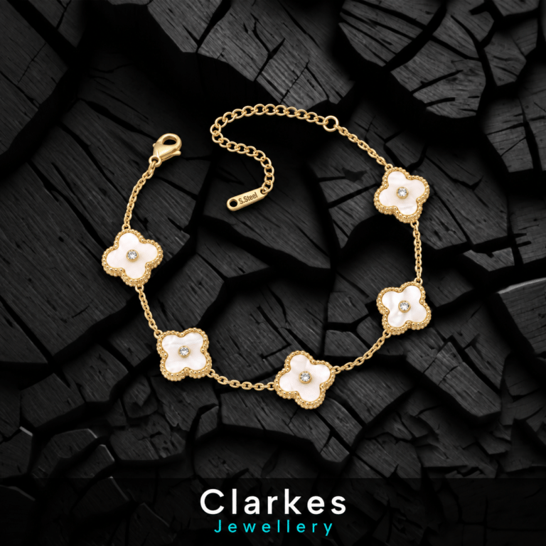 Gold White Mother-of-Pearl Clover Bracelet