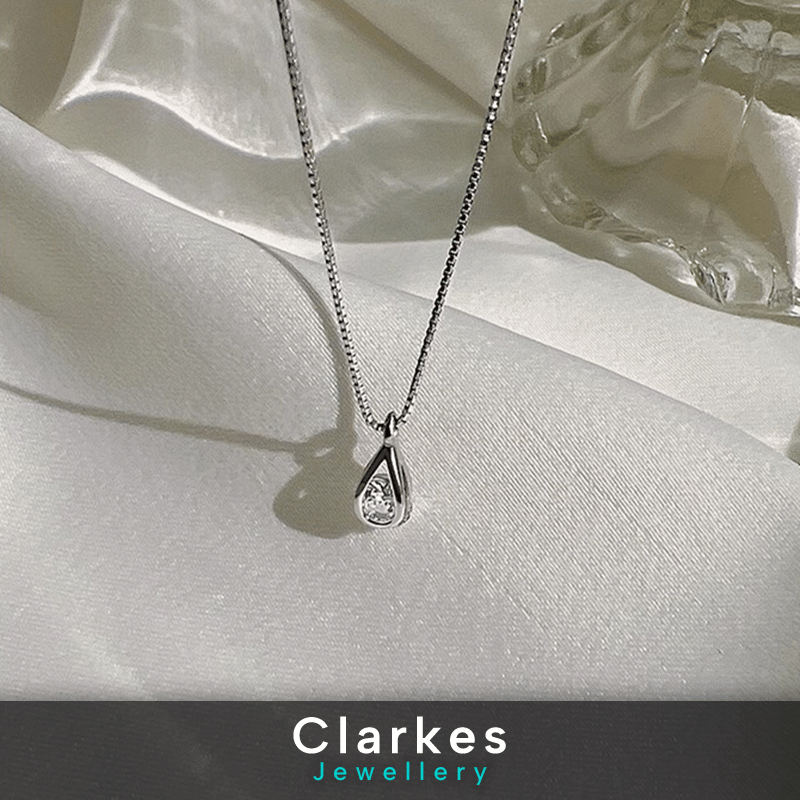 Ladies 925 Sterling Silver Necklace Zircon Teardrop Pendant - Image 2