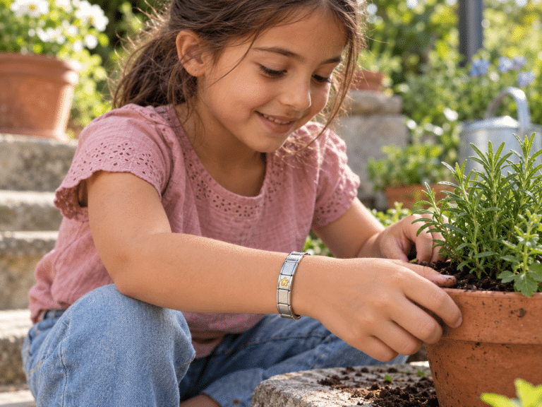 A child wearing a Clarkes Italian charm bracelet