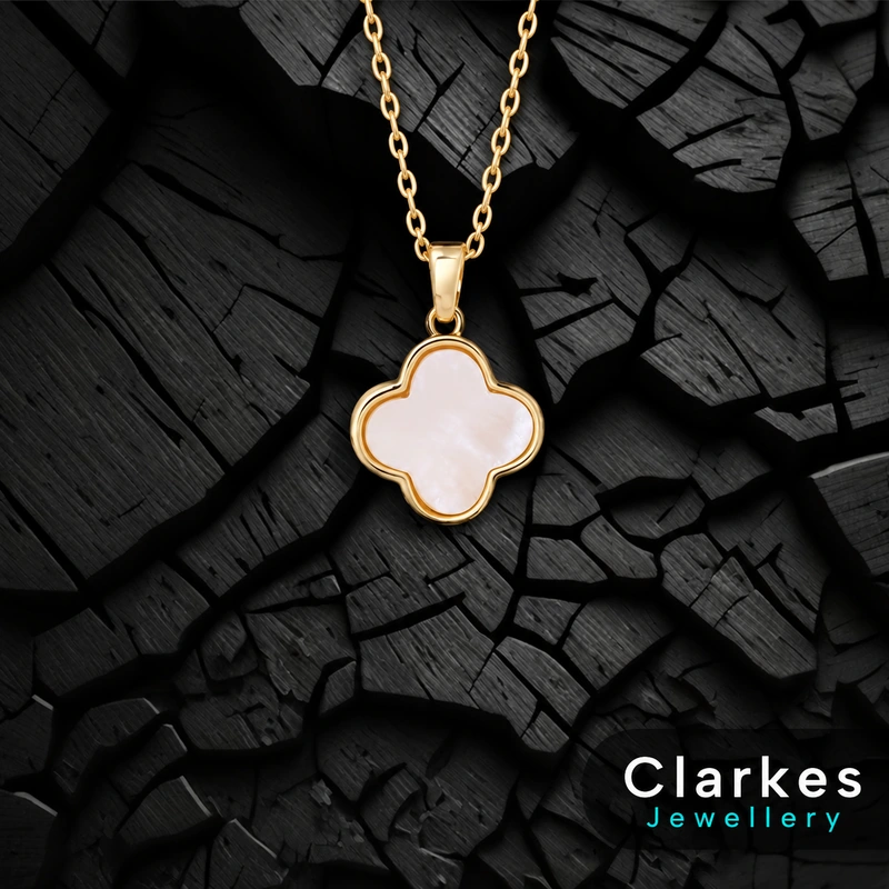 Ladies Gold Plated Four-Leaf Clover Necklace with Mother of Pearl